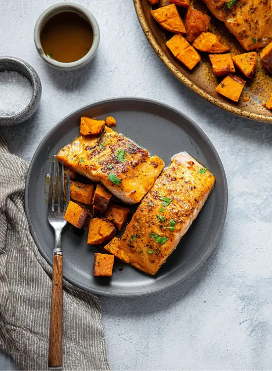 baked salmon and sweet potato